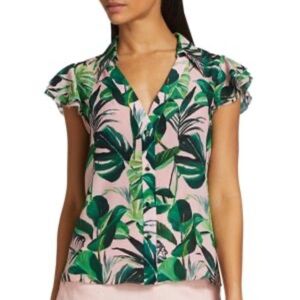 Alice + Olivia Randa Ruffle Henly Top in Silk Palm Print Size XS